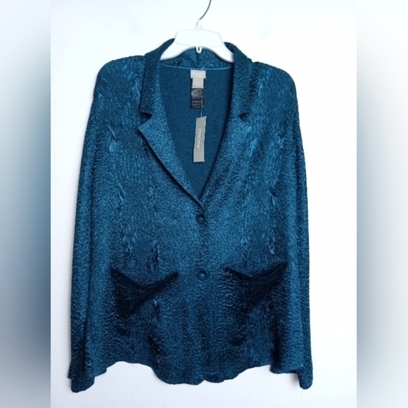 NWT Chico's Traverlers Emerald Green Button Up Cardigan/Blazer size 2 or 12/14 - Picture 8 of 9